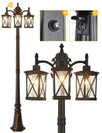 Solar Powered Outdoor Post Light 82.7" H 3-Headed Lamp Post with Dusk to Dawn Sensor Pole Street Lantern 3 Light Black Outdoor Lamp Post Lights E26 Outdoor Street Light for Pole Garden Yard
