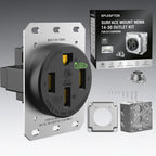 Nema 14-50 EV Outlet with Surface Mount Box Kit, Weather Resistant 50 amp EV Charging Straight Blade Device Receptacle, 3-Pole 4-Wire Grounding, 50A 125/250V,ETL Listed,Black