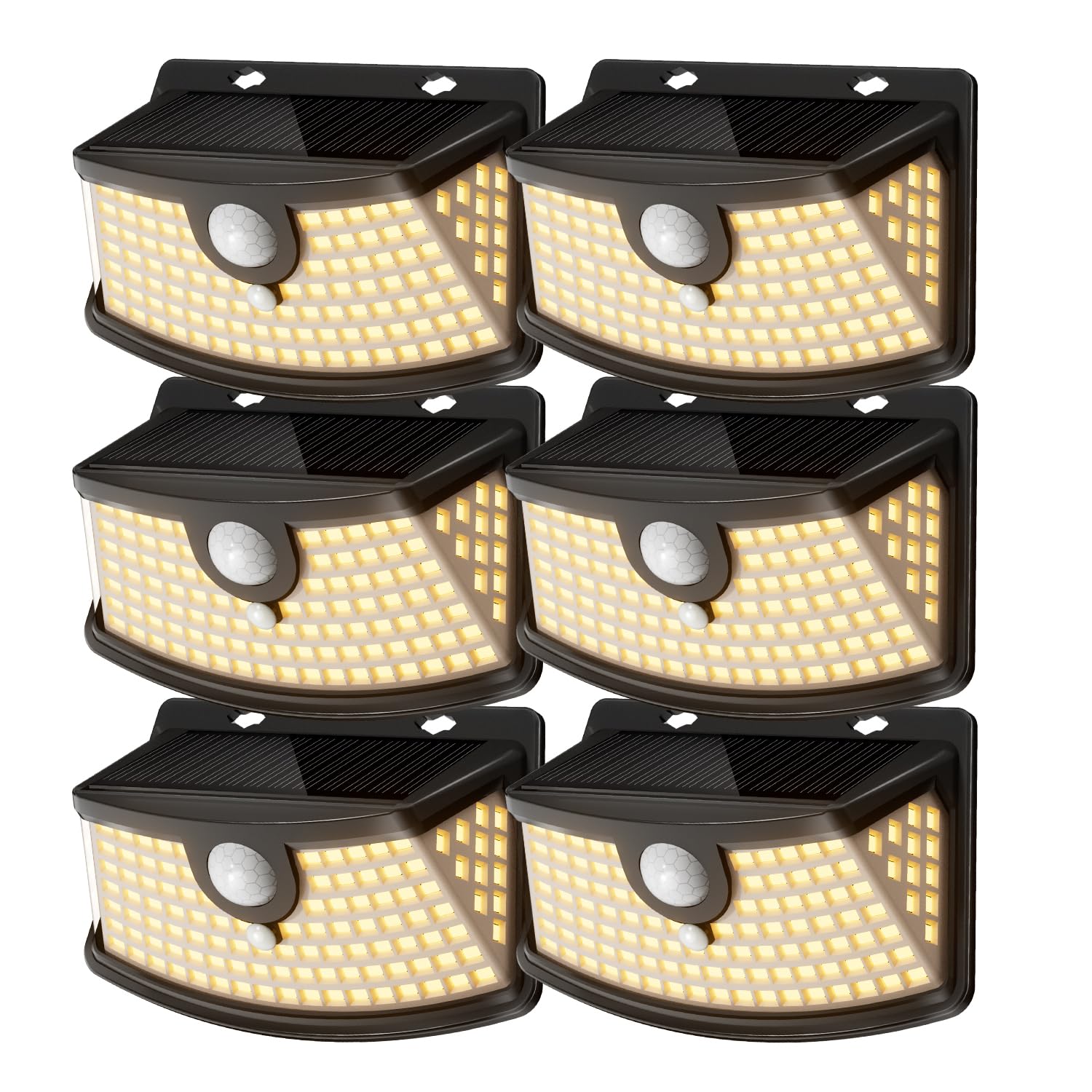 Aootek New Solar Motion Sensor Lights 120 LEDs with Lights Reflector,270° Wide Angle, IP65 Waterproof, Step Lights for Front Door, Yard, Garage, Deck (Black, Daylight White, 6-Pack)