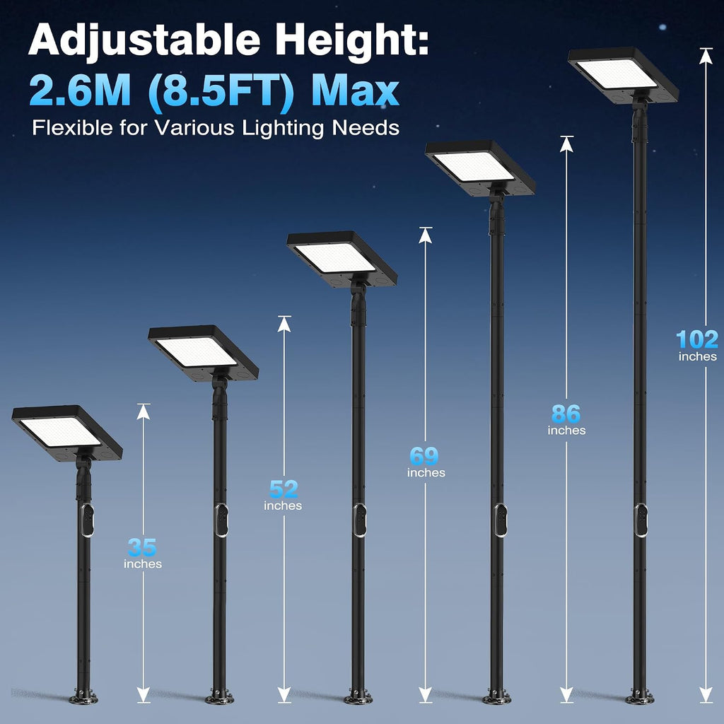 100" Solar Lamp Post Lights with Pole & Remote, Outdoor IP65 Waterproof 420 LEDs Solar Street Lights, Black Metal Flood Solar Motion Pathway Lights for Yard, Garden, Patio, Lawn, Garage