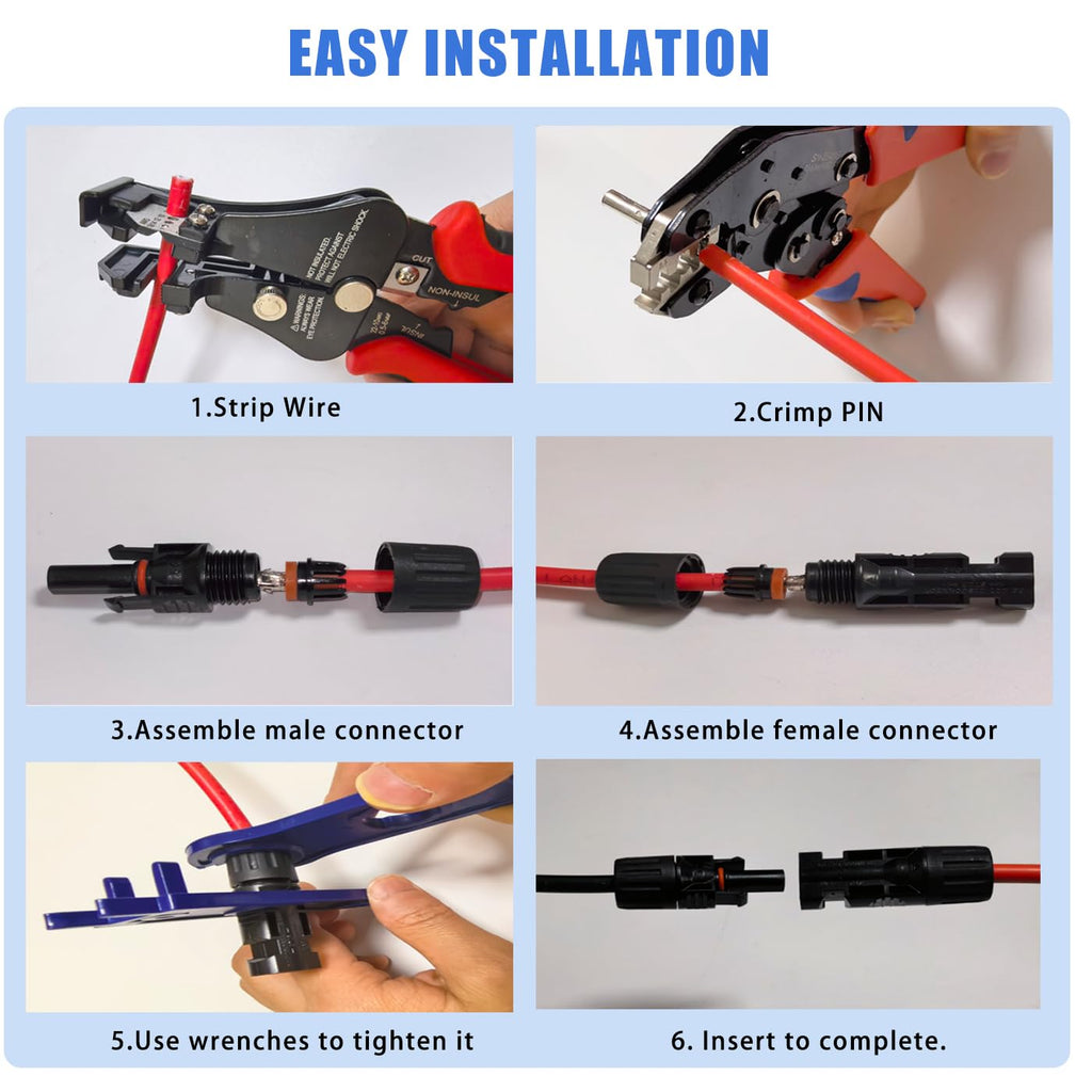 dakewang 24 Pairs 1000V 30A Solar Panel Connectors, 14-10AWG Crimping Tool and Heavy Duty Wire Stripper for MC4 Connectors and Solar Cable.
