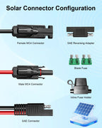 KYN Design Solar Panel Connector to SAE Adapter Cable, 1FT 10AWG Solar Extension Cable with Fuse/SAE Polarity Reverse Adapter for RV Solar Panel Charger Kit