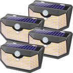 HMCITY Solar Lights Outdoor 120 LED with 3 Lighting Modes, Motion Sensor Wall Lights,IP65 Waterproof Solar Powered for Garden Patio Yard (Back Button 2Packs, Black Shell-Daylight White)