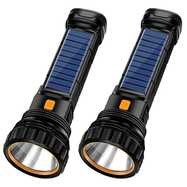 E-SHIDAI Solar/Rechargeable Multi Function 1000 Lumens LED Flashlight, with Emergency Strobe Light, Handheld LED Flashlights for Home Emergencies Camping (2PC) Hover Image