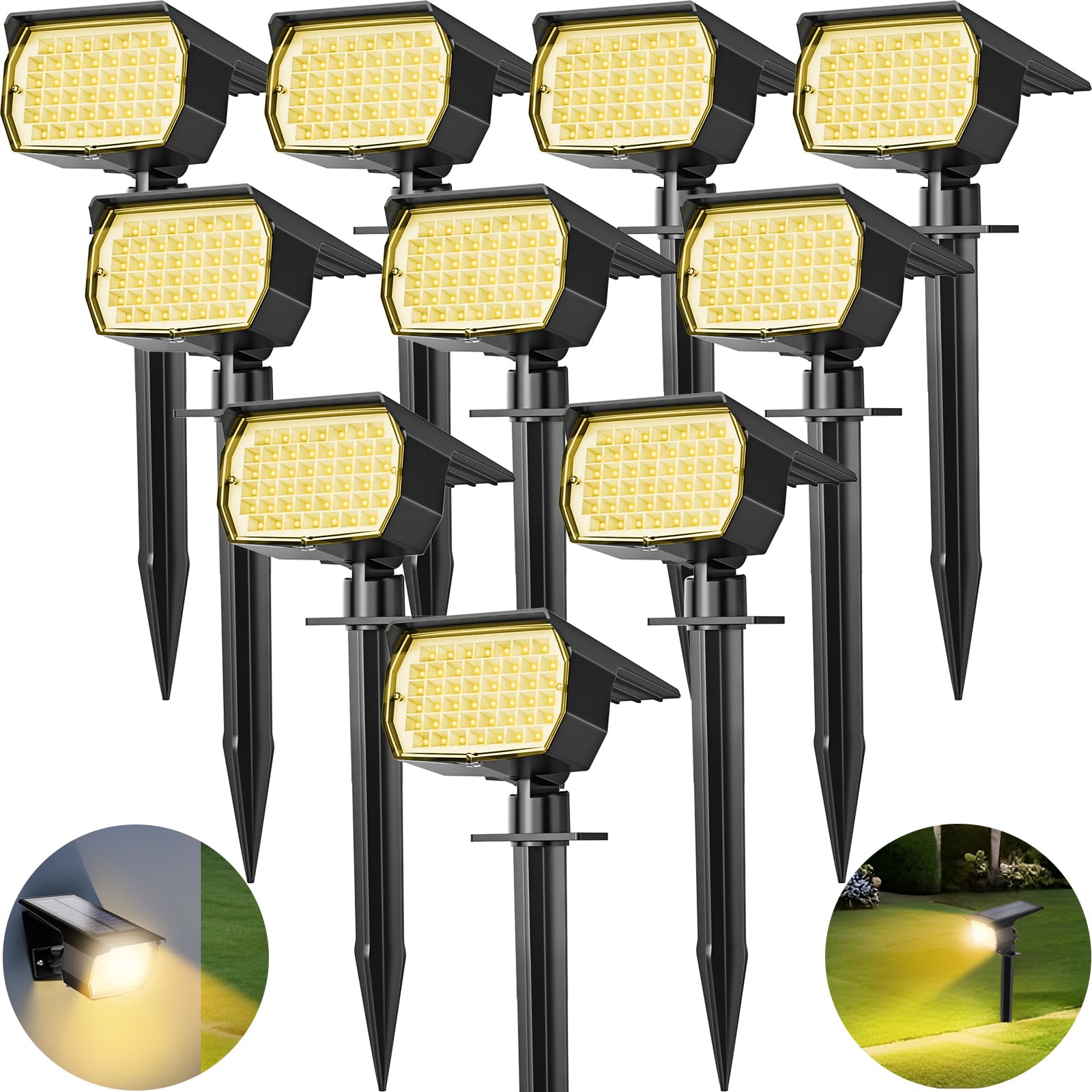 Tadyreal Solar Spot Lights Outdoor 10 Pack, [46 LED/3 Modes] Solar Landscape Spotlights Waterproof, 2-in-1 Auto On/Off Solar Powered Lights for Outside Yard Garden Wall Pathway(Cool White)