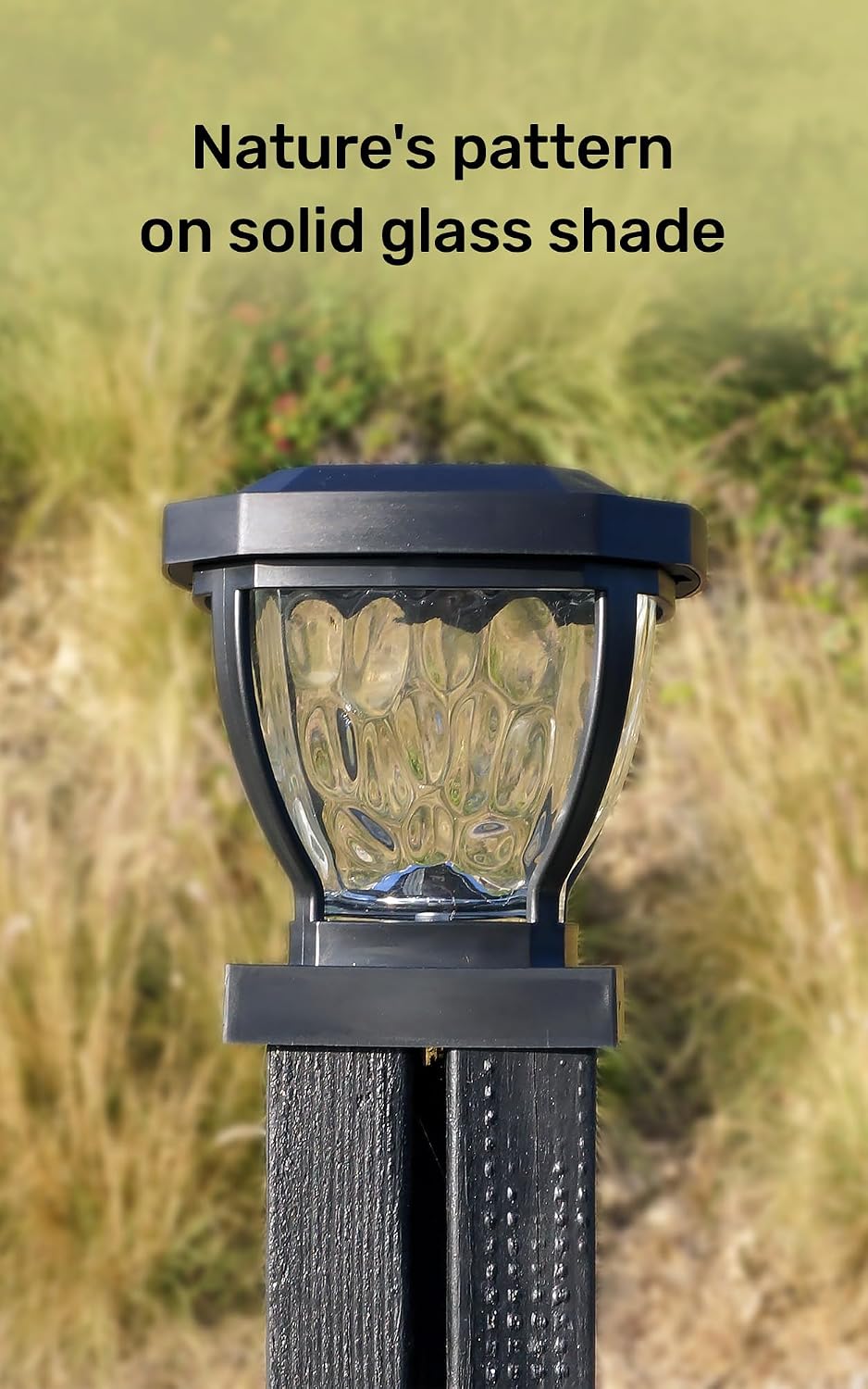 Home Zone Security Solar Post Cap Lights - Decorative Glass LED Outdoor Fits 3.5 x 3.5 in. Post Lights, Black (2-Pack)