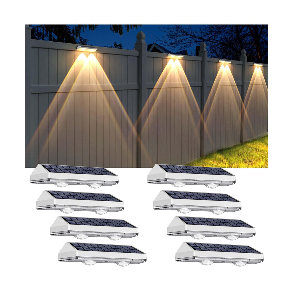 Solar Fence Lights Outdoor - 2700/4000/6000K 3 Mode, 8 Pack Solar Fence Lights Outdoor Waterproof LED, Fence Light Solar Powered for Outside, Backyard, Railing, Step, Patio,Wall and Home Improvement