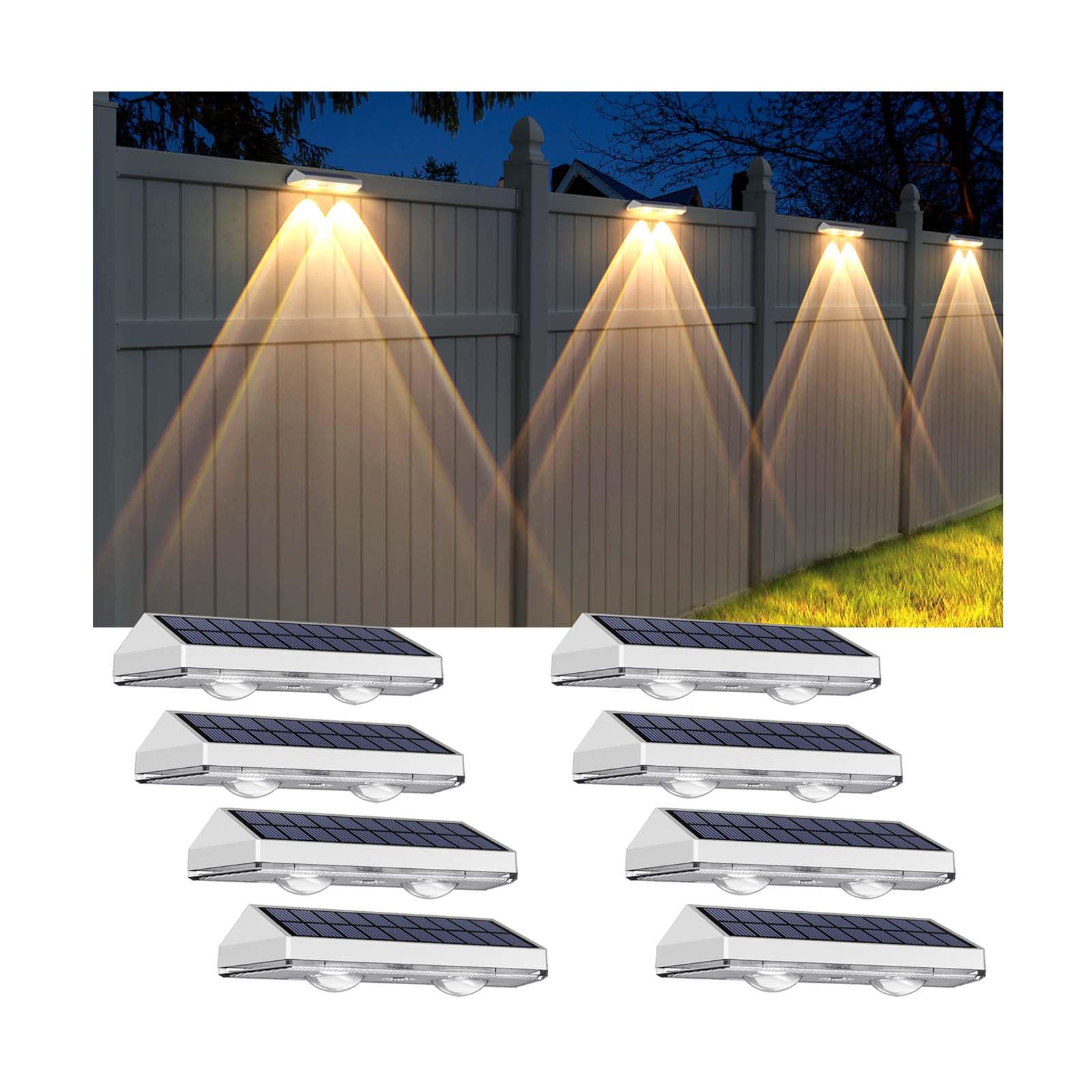 Solar Fence Lights Outdoor - 2700/4000/6000K 3 Mode, 8 Pack Solar Fence Lights Outdoor Waterproof LED, Fence Light Solar Powered for Outside, Backyard, Railing, Step, Patio,Wall and Home Improvement