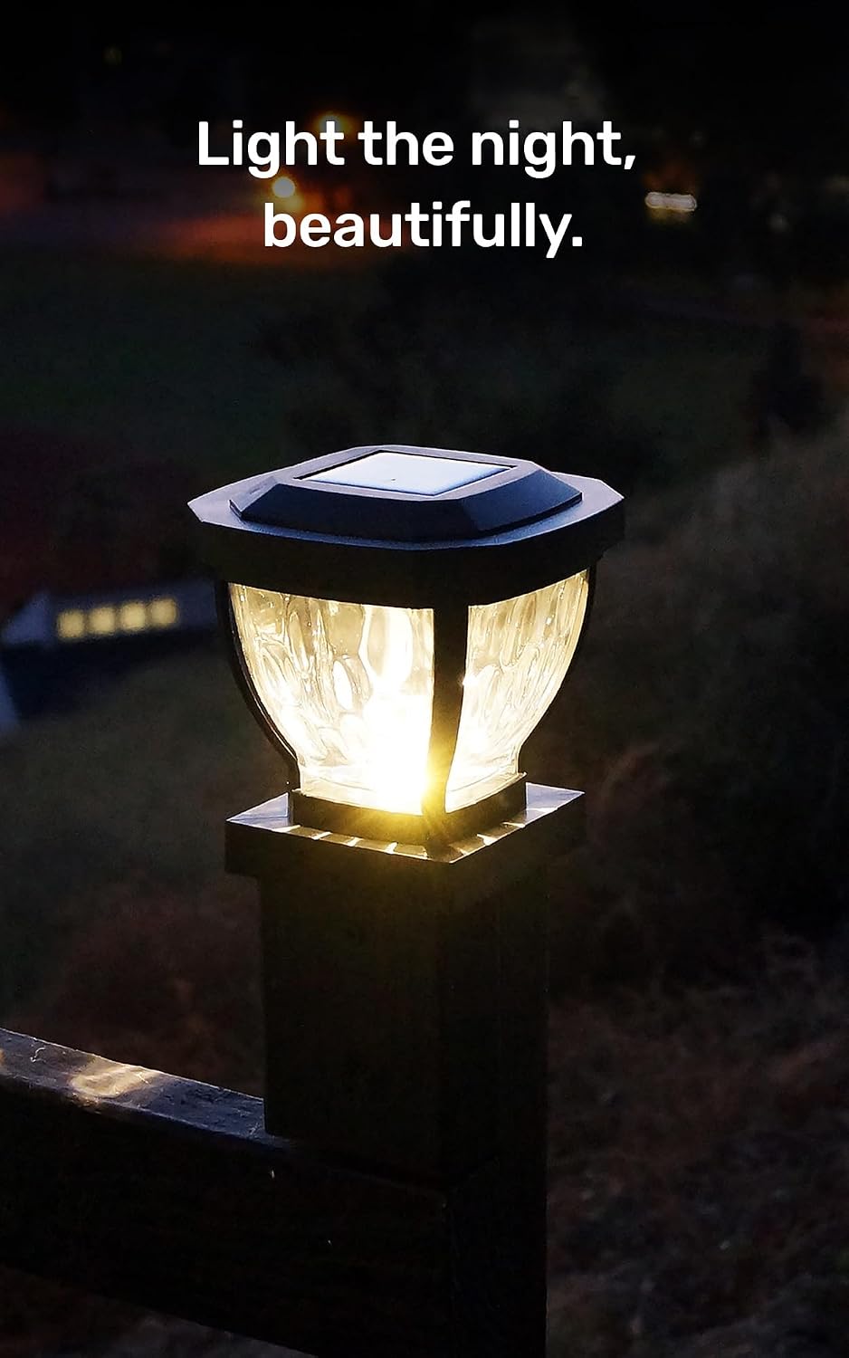 Home Zone Security Solar Post Cap Lights - Decorative Glass LED Outdoor Fits 3.5 x 3.5 in. Post Lights, Black (2-Pack)