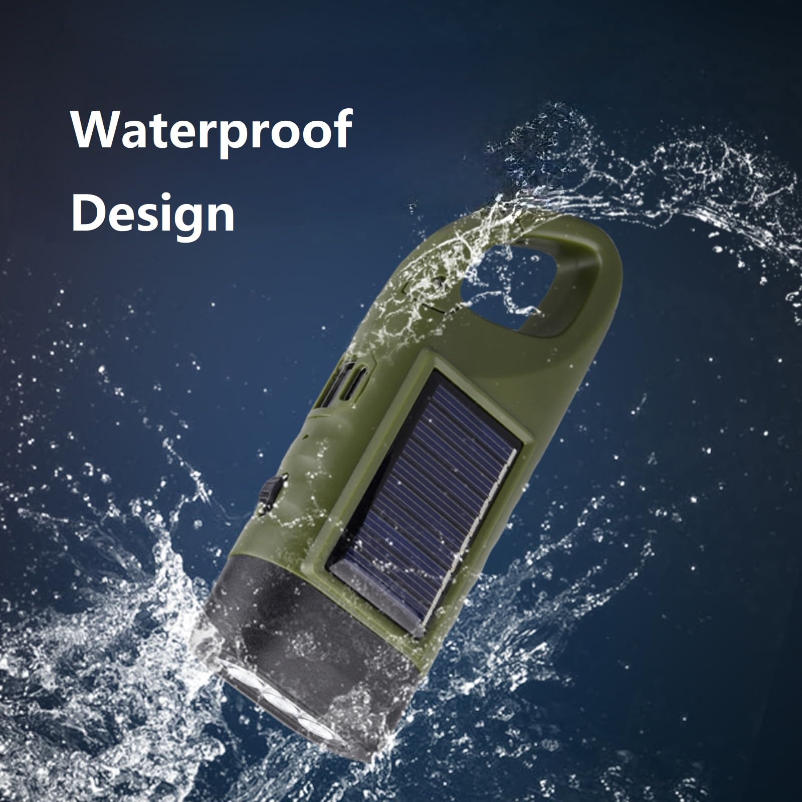 EKNBKE Hand Crank Solar LED Emergency Flashlight, Portable Mini Handheld Survival Light with USB Output for Camping Outdoor Hiking, Green