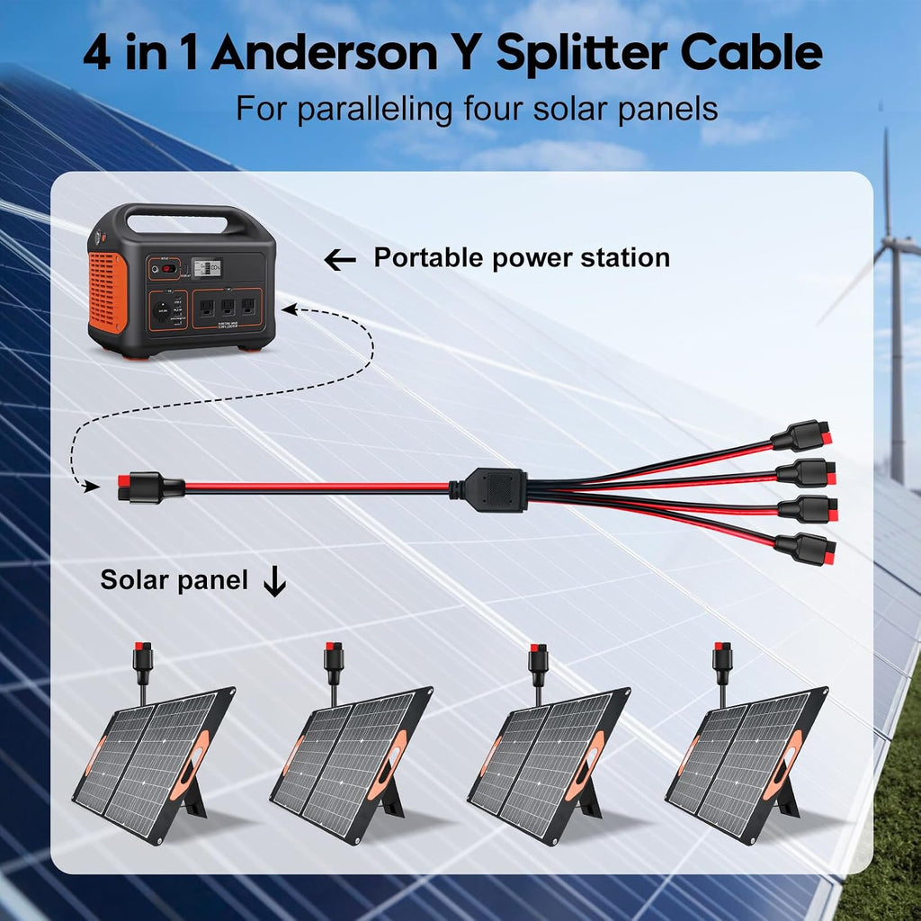Anderson Y Splitter Cable 1 to 4 Solar Panel Branch Parallel Adapter | Compatible with GZ, High Power Pole Port Connector, for Solar Generator Power Station 18.5 Inch