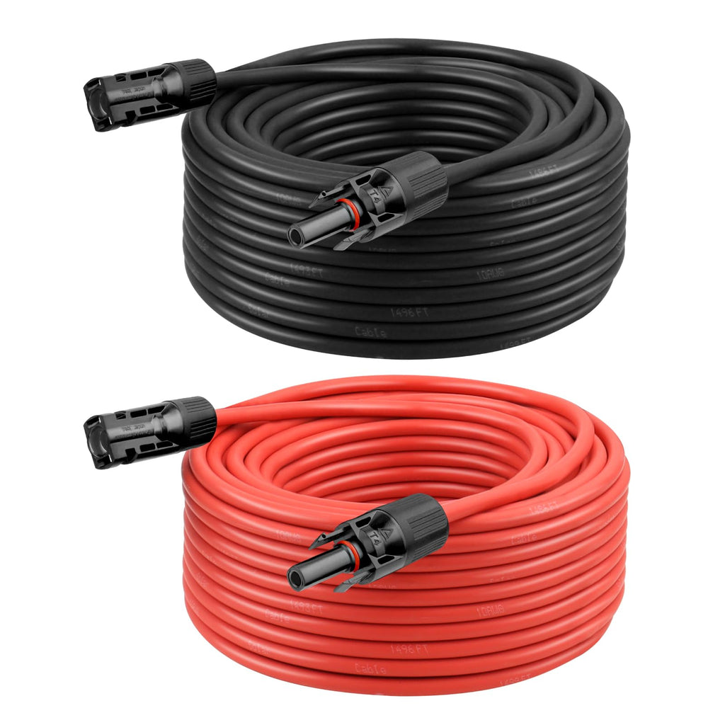 8 AWG Solar Extension Cable 50FT Black + 50FT Red, 8 Gauge Solar Panel Wire Male to Female Tinned Copper Wire for Solar Panel, Automotive, RV, Boat, Outdoors