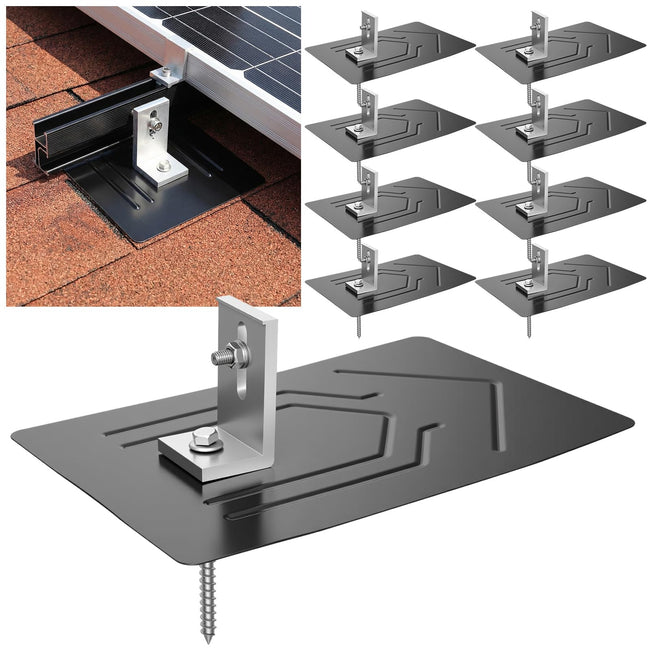 Otoolling 12 Pack Solar Racking Aluminum L Bracket with Flashing for Solar Panel Mounting PV Module Roof Racking Kit for Asphalt Shingle Composition Roofs Waterproof with EPDM Gasket Hardware(12inch) Hover Image