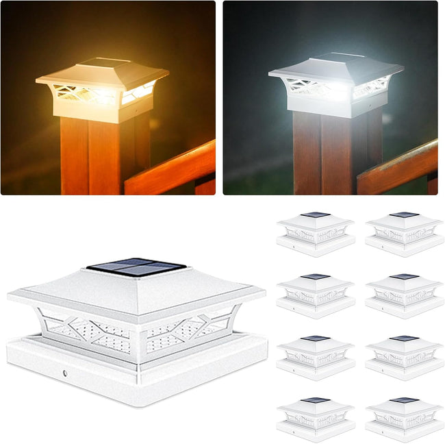 VOLISUN Solar Post Cap Lights: 8 - Pack Outdoor Deck Post Cap Lights White for Dock Fence Waterproof 2 Color Modes,4x4/6x6 Wooden/Vinyl Posts Hover Image