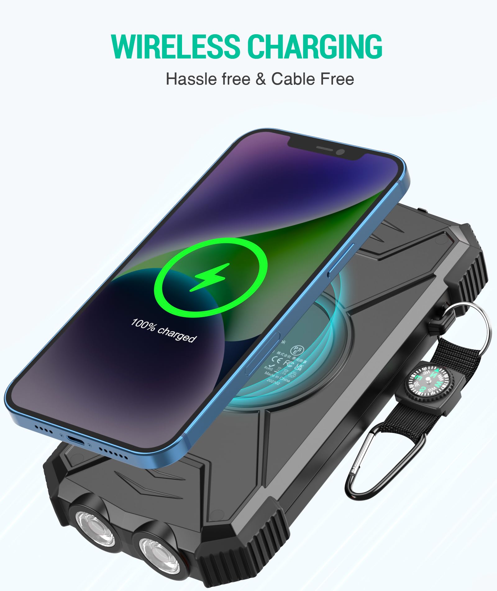 BLAVOR 2 Pack Solar Charger Power Bank 10,000mAh, Portable Wireless Charger, 20W Fast Charging External Battery Pack with USB C for Cell Phones