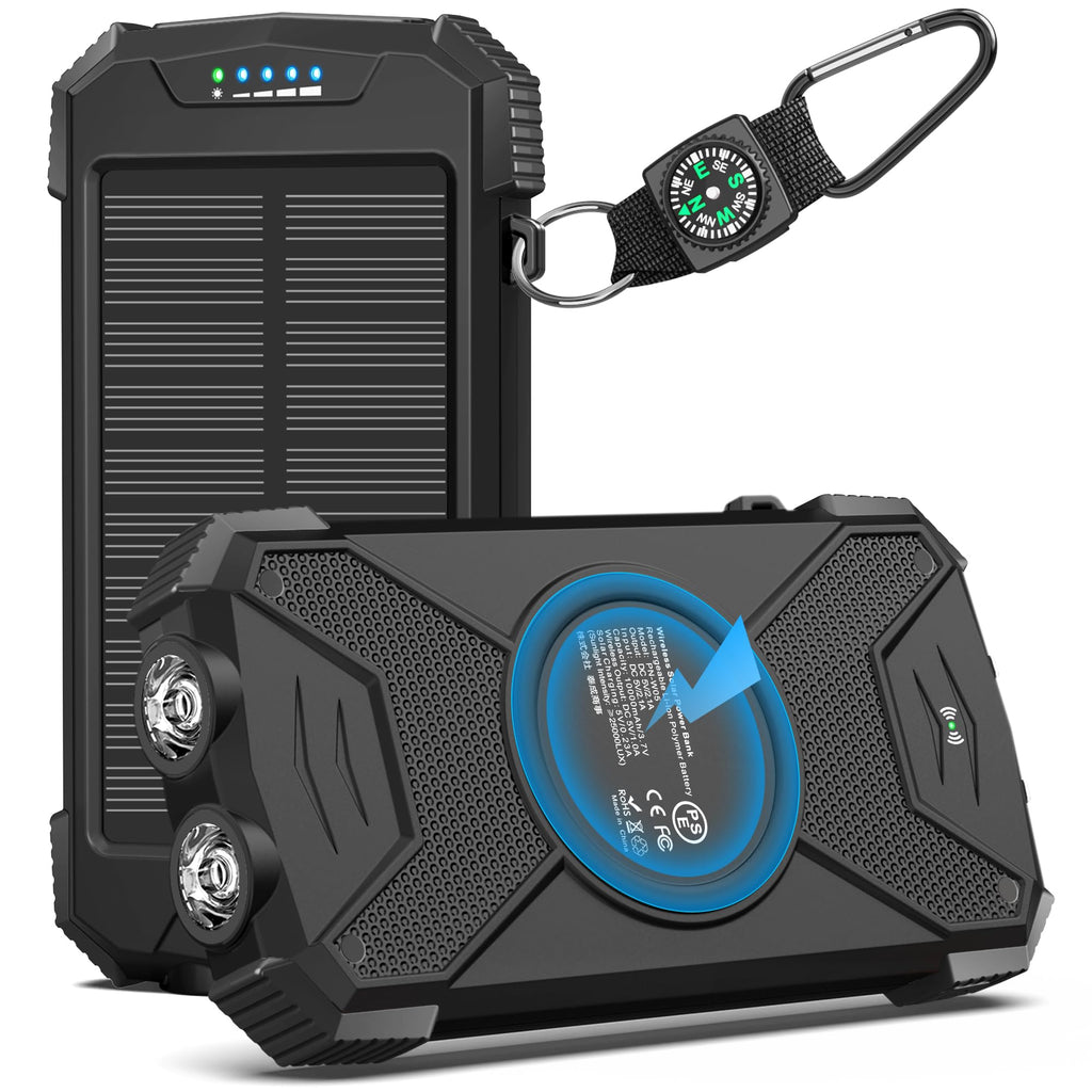 BLAVOR 2 Pack Solar Charger Power Bank 10,000mAh, Portable Wireless Charger, 20W Fast Charging External Battery Pack with USB C for Cell Phones