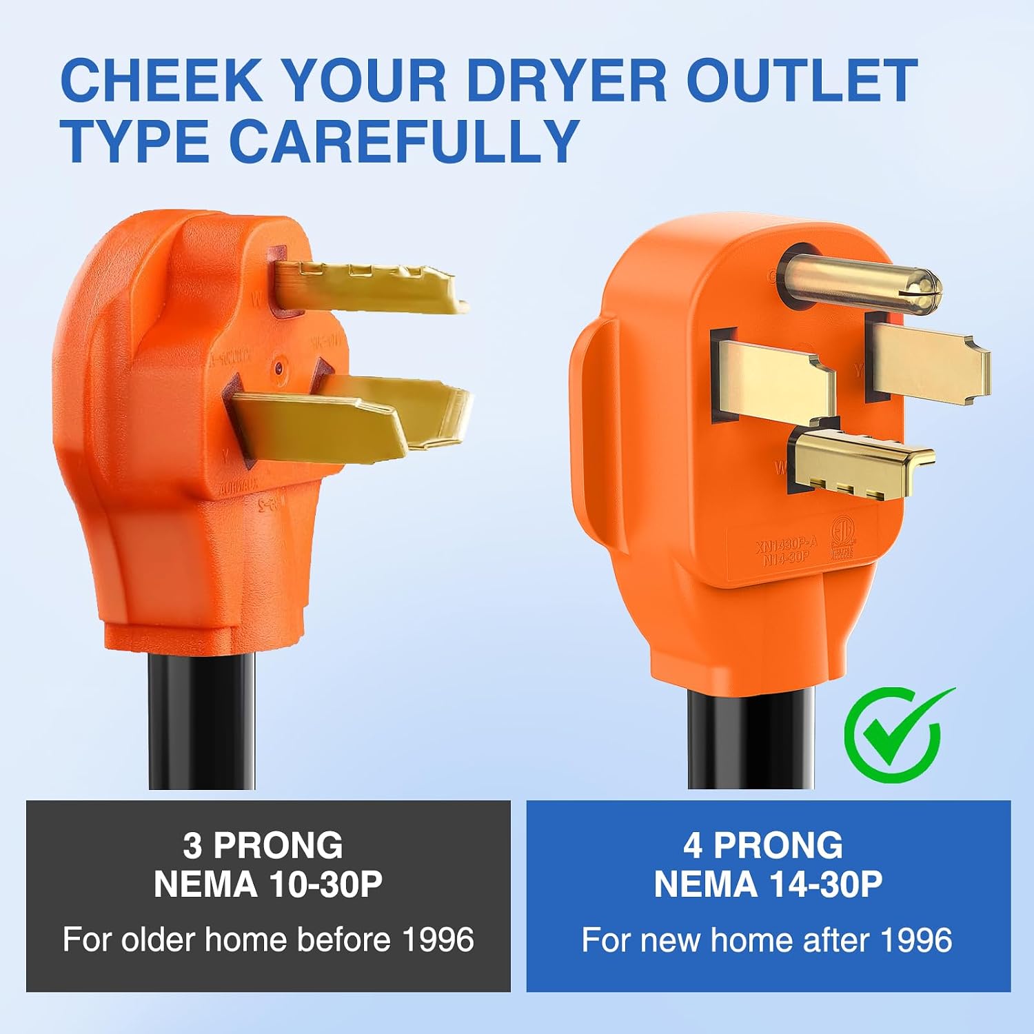 Nilight EV Adapter Cord 30 Amp to 50 Amp 4 Prong Pure Copper New Dryer Outlet to EV Plug Conversion Heavy Duty 10 Gauge Wire Nema 14-30P to 14-50R 30M/50F for Level 2 EVs Using