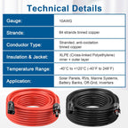 10AWG Solar Extension Cable 2FT – 2 Pack Red & Black PV Wire with Solar Connectors, 84-Strand Tinned Copper, Dual XLPE Insulated, Outdoor UV-Resistant Cable for RV, Inverter, Battery
