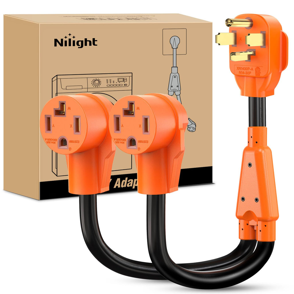 Nilight EV Adapter Cord 30 Amp to 50 Amp 4 Prong Pure Copper New Dryer Outlet to EV Plug Conversion Heavy Duty 10 Gauge Wire Nema 14-30P to 14-50R 30M/50F for Level 2 EVs Using