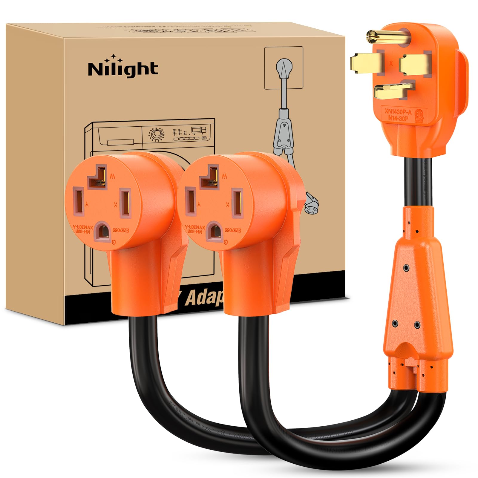 Nilight EV Adapter Cord 30 Amp to 50 Amp 4 Prong Pure Copper New Dryer Outlet to EV Plug Conversion Heavy Duty 10 Gauge Wire Nema 14-30P to 14-50R 30M/50F for Level 2 EVs Using