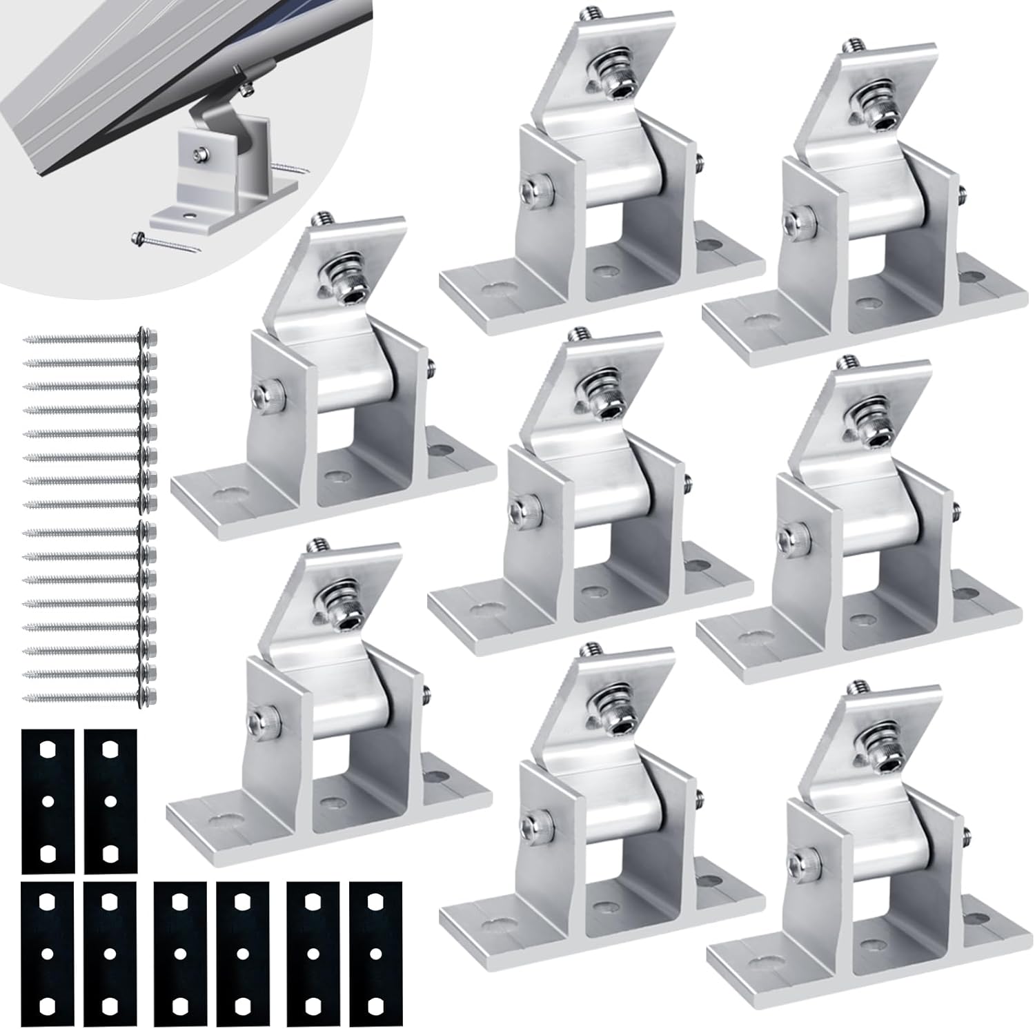 Solar Panel Mounting Brackets, 8PCS Adjustable RV Solar Panel Mount, Tilt Angle 10-60 Roof Mounting Kit for Solar Panels 400 W, 500 W