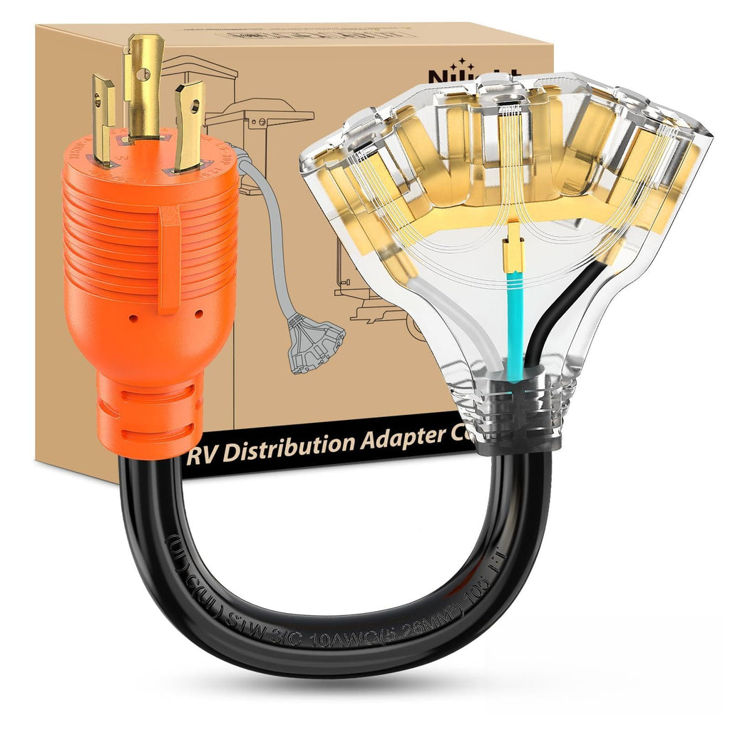 Nilight EV Adapter Cord 30 Amp to 50 Amp 4 Prong Pure Copper New Dryer Outlet to EV Plug Conversion Heavy Duty 10 Gauge Wire Nema 14-30P to 14-50R 30M/50F for Level 2 EVs Using