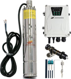 Pump 500W DC 48V Solar Water Pumps, Max head 393ft,7.9GPM Flow，3 inch Solar deep well submersible Pumps with MPPT controller float switch kits for home or farm