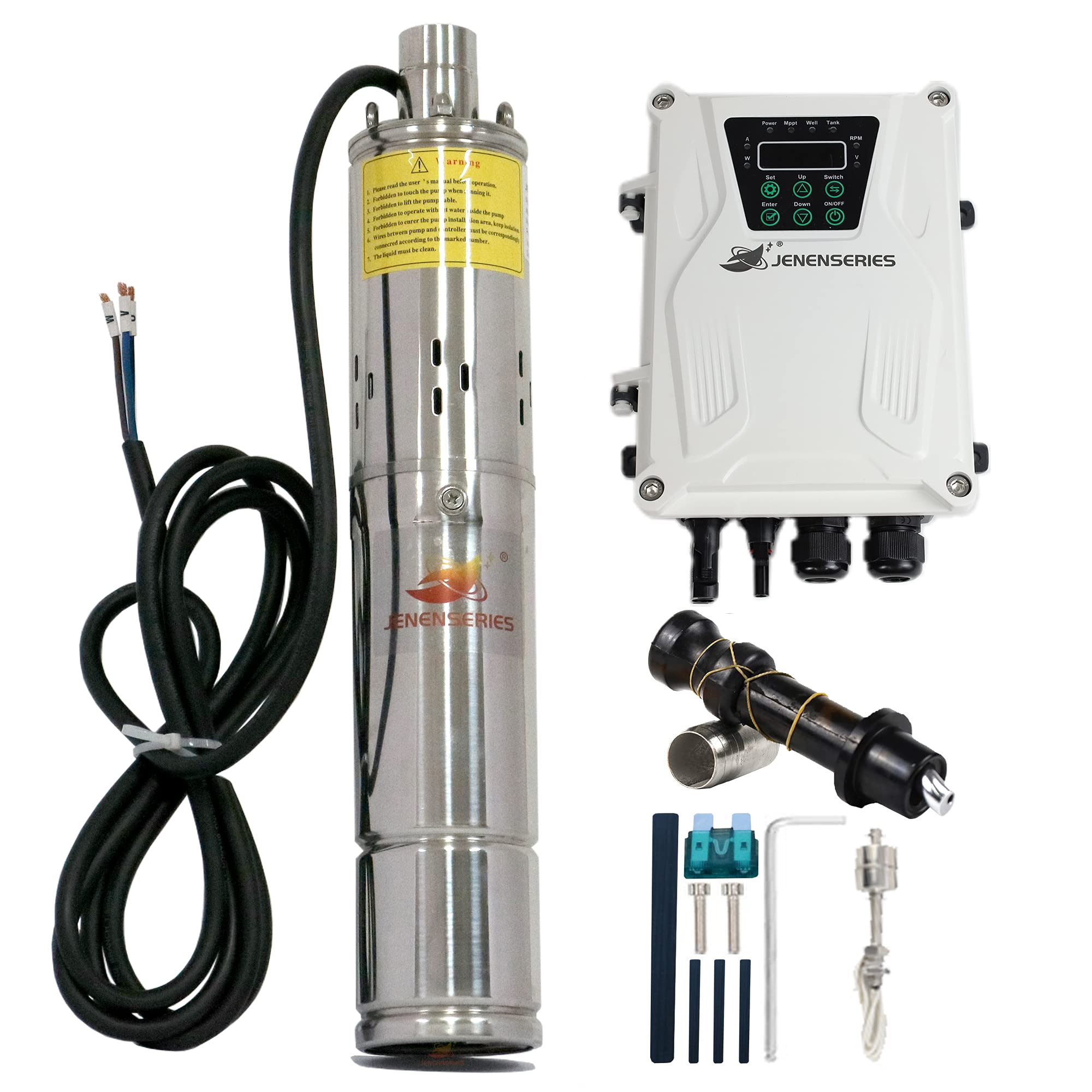 Pump 270W DC 24V Solar Water Pumps, Max head 262ft,7.9GPM Flow，3 inch Solar deep well submersible Pumps with MPPT controller （270W 24V)