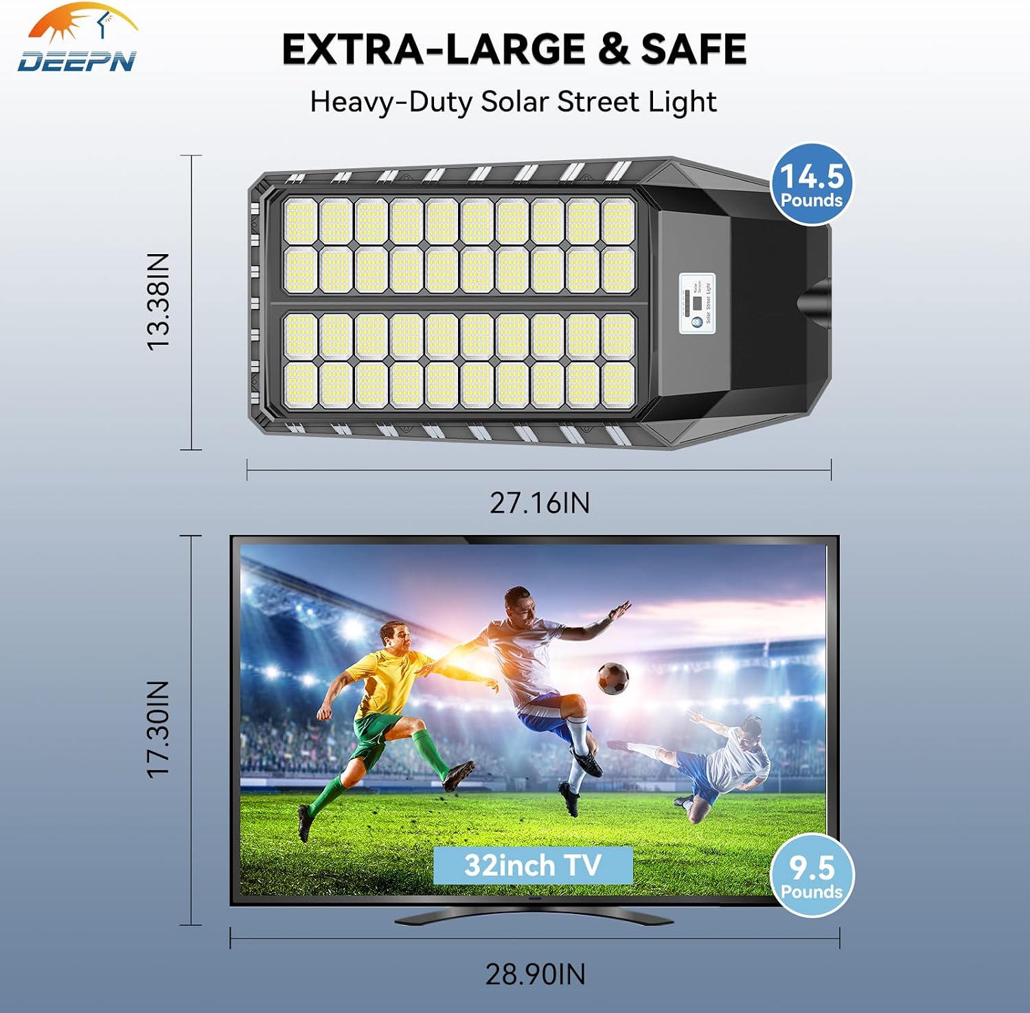 Deepn 10000W Solar Lights Outdoor, 6500K Super Bright Commercial Solar Lights with PIR Motion Sensor, Auto On/Off Dusk to Dawn IP67 Waterproof Outdoor Lighting for Yard, Driveway, Parking Lot, 2 Pack