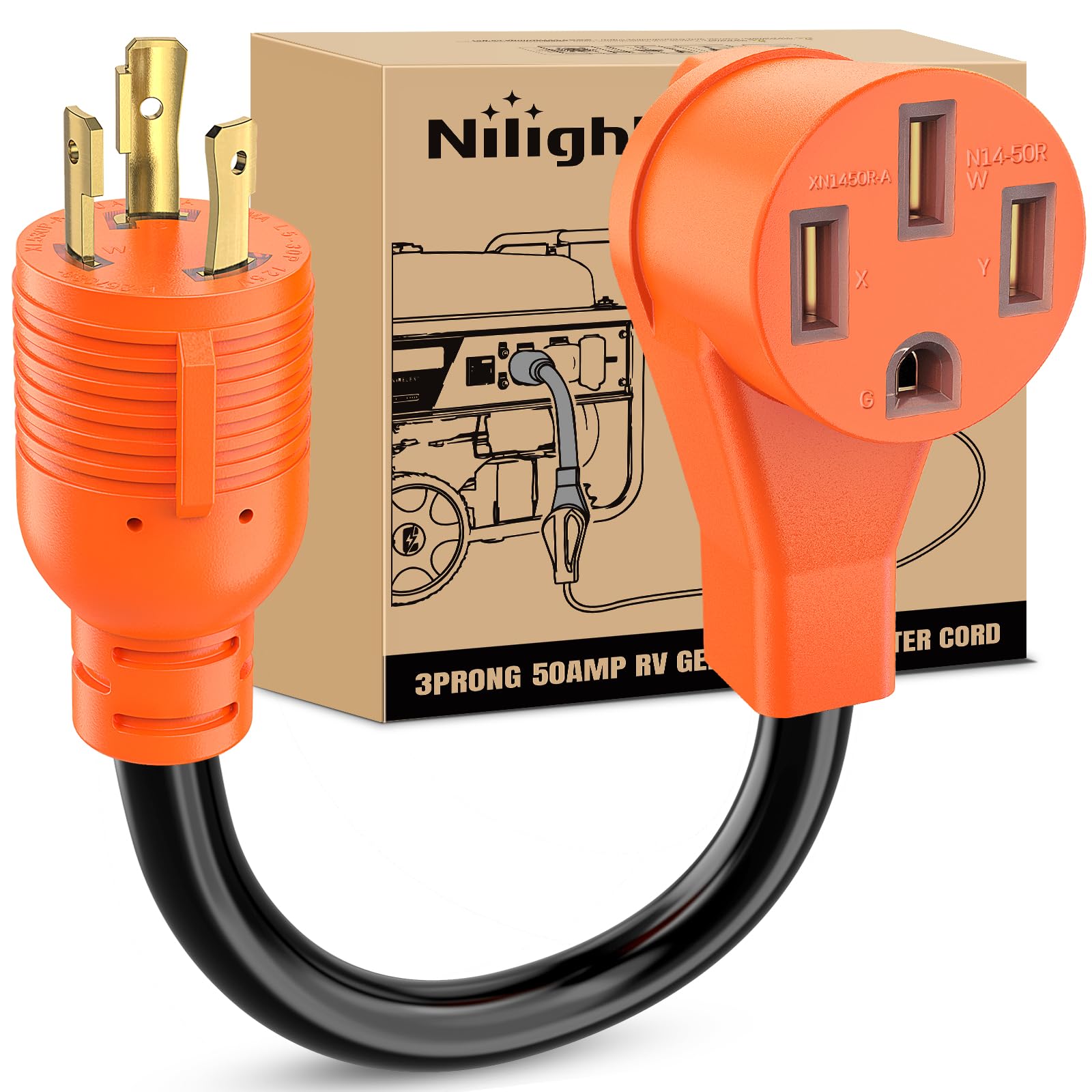 Nilight EV Adapter Cord 30 Amp to 50 Amp 4 Prong Pure Copper New Dryer Outlet to EV Plug Conversion Heavy Duty 10 Gauge Wire Nema 14-30P to 14-50R 30M/50F for Level 2 EVs Using