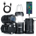 Wsky Solar Camping Lantern 4-Pack - Rechargeable LED Lights, Magnetic Base & Foldable Hanging Hook- Collapsible Lamp Battery Powered Perfect for Power Outages, Hiking, Campsites, Emergencies