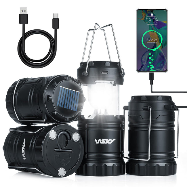 Wsky Solar Camping Lantern 4-Pack - Rechargeable LED Lights, Magnetic Base & Foldable Hanging Hook- Collapsible Lamp Battery Powered Perfect for Power Outages, Hiking, Campsites, Emergencies Hover Image