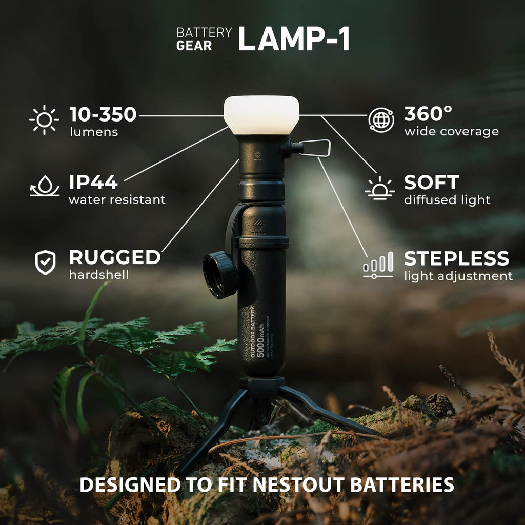 ELECOM NESTOUT 10000mAh Outdoor Power Bank + 2-Panel Solar Panel Charger + LAMP-1 LED 300 Lumen Soft Lantern - Black