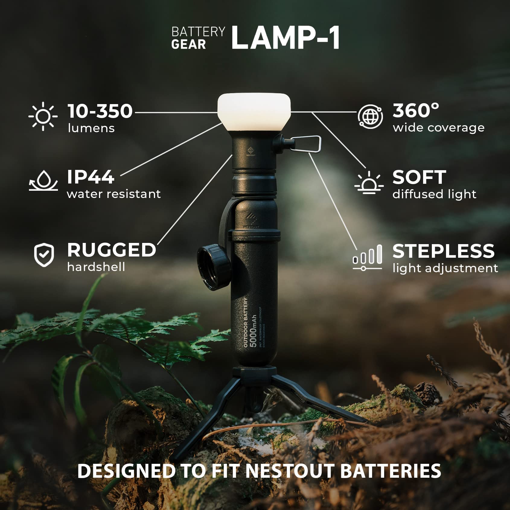 ELECOM NESTOUT 10000mAh Outdoor Power Bank + 2-Panel Solar Panel Charger + LAMP-1 LED 300 Lumen Soft Lantern - Black