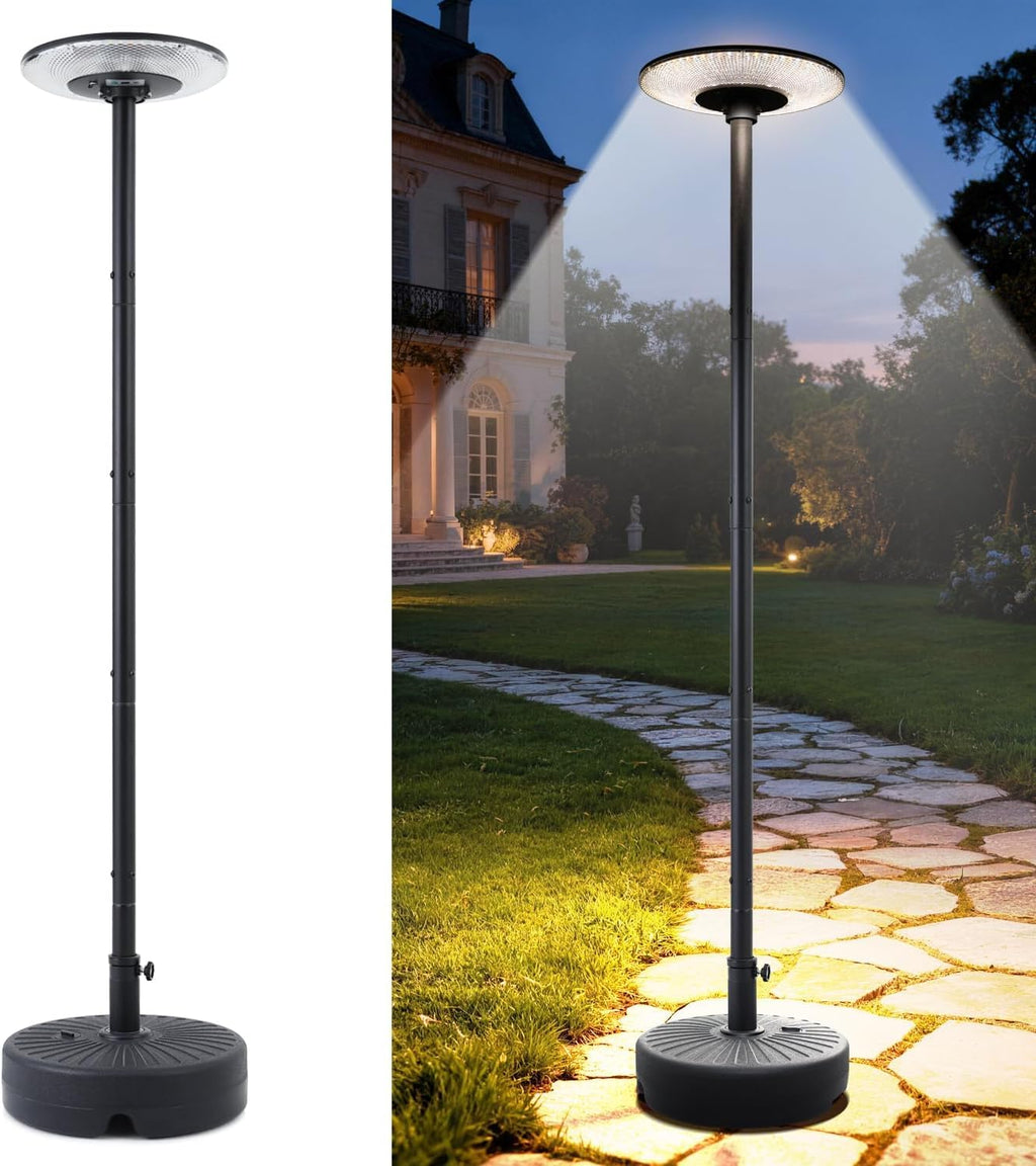 Movable Solar Street Lights Outdoor with Pole, 10000W 9999LM IP65 Waterproof Motion Sensor Lamp Posts Remote Control at 360° No Drill for Yard, Camping, Garden, Outside (86.6" Pole 216 LED)