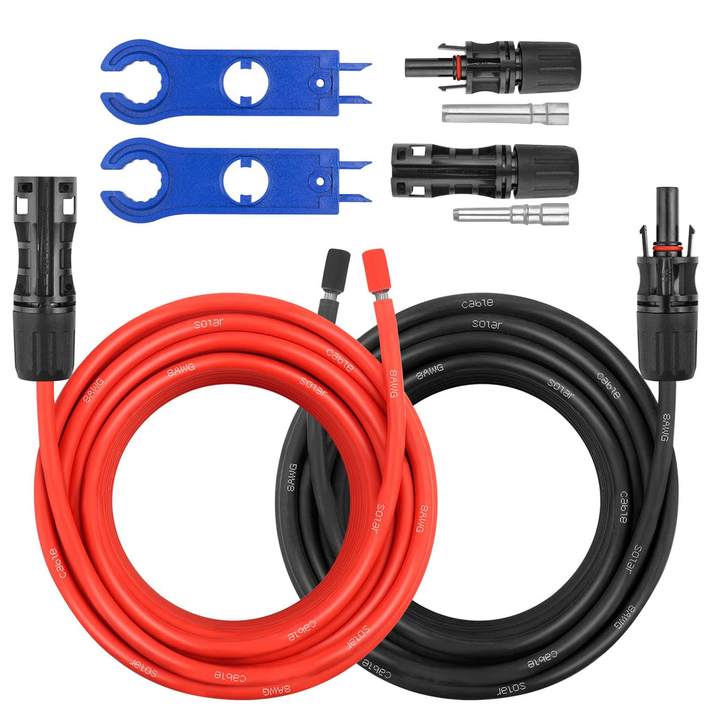 10AWG Solar Extension Panel Cable - 50FT Solar Wire with Waterproof Female and Male Connector and Solar Panel Adaptor Kit Tool PV Wire for RV, Home, Boat, Solar Panels(50feet Red + 50feet Black)