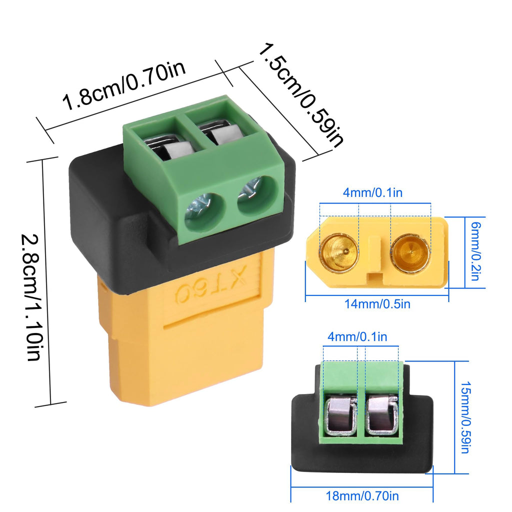 MEIRIYFA XT60 Solderless Connector Female to 2Pin Screw Terminal Adapter for Solar Panel、Portable Power Station,Unmanned Aerial Vehicles, Model Aircraft Plug 4Pcs