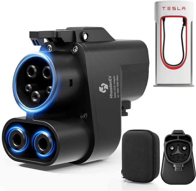 NACS to CCS1 Adapter for Tesla Supercharger, DC Fast Charging 500A | 1000V DC Quick Charger Converter for Ford, Rivian, Chevy, GM, VW, BMW, Kia, Volvo EVs Hover Image