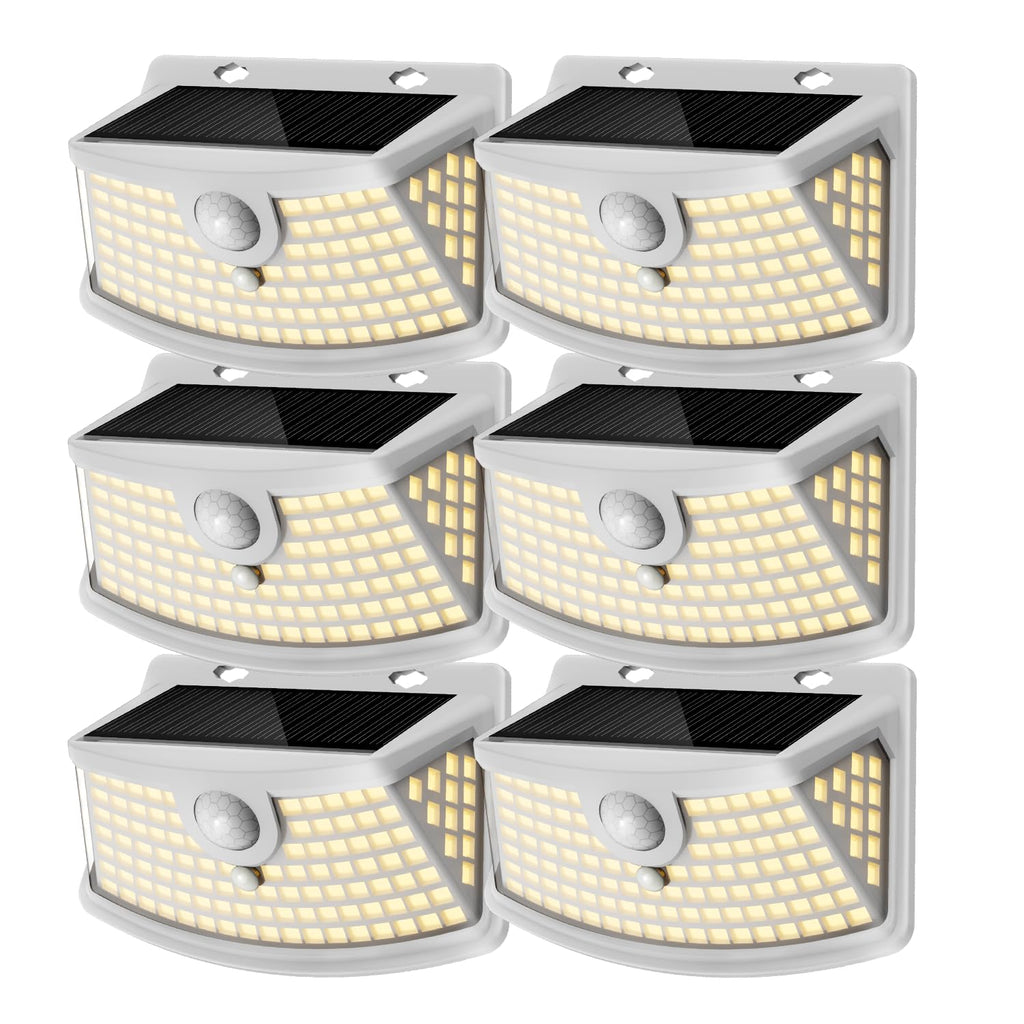 Aootek New Solar Motion Sensor Lights 120 LEDs with Lights Reflector,270° Wide Angle, IP65 Waterproof, Step Lights for Front Door, Yard, Garage, Deck (Black, Daylight White, 6-Pack)