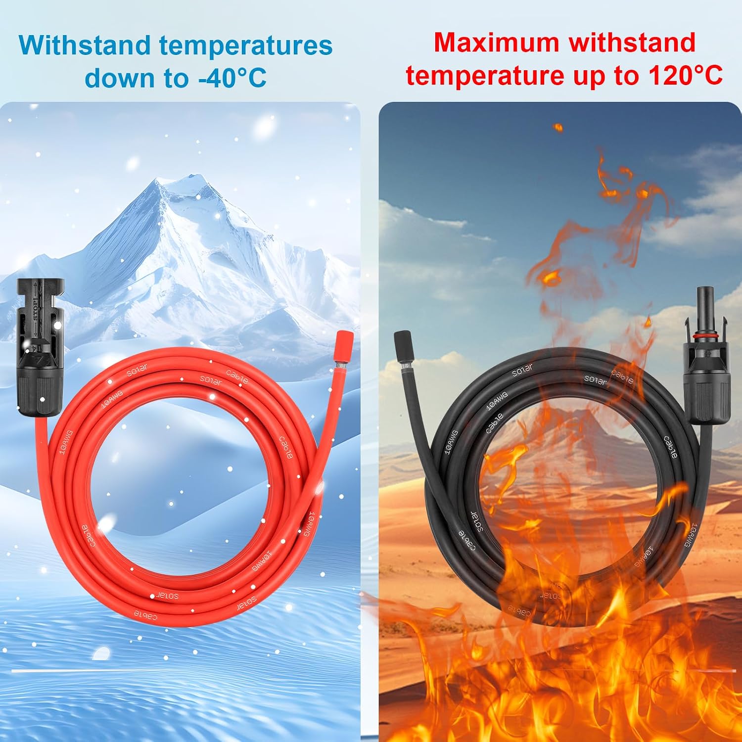 10AWG Solar Extension Panel Cable - 50FT Solar Wire with Waterproof Female and Male Connector and Solar Panel Adaptor Kit Tool PV Wire for RV, Home, Boat, Solar Panels(50feet Red + 50feet Black)