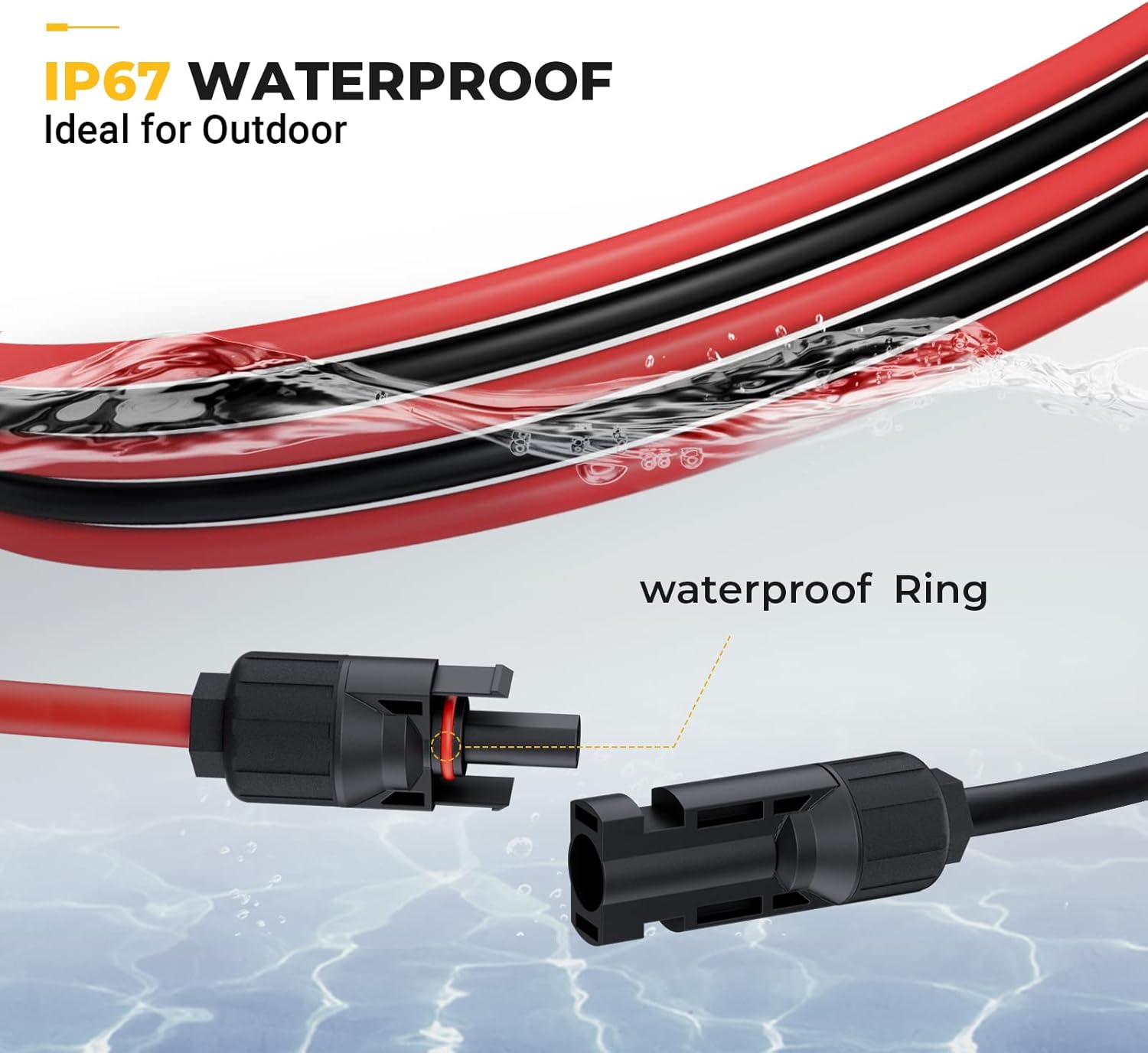 BougeRV 20 Feet 10AWG Solar Extension Cable with Female and Male Connector with Extra Pair of Connectors Solar Panel Adaptor Kit Tool (20FT Red + 20FT Black)