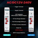 Multifunction Time Delay Relays AC DC 12V-240 Volt, 16A Mini Adjustable Timer Switch ON Off GRT8-M1, with 10 Electrical Timers Relay Control Delay Function for 1 Minute to 10 Days, DIN Rail Mount