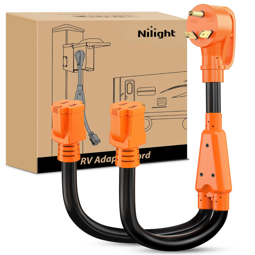 Nilight EV Adapter Cord 30 Amp to 50 Amp 4 Prong Pure Copper New Dryer Outlet to EV Plug Conversion Heavy Duty 10 Gauge Wire Nema 14-30P to 14-50R 30M/50F for Level 2 EVs Using
