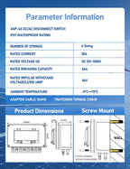 DIHOOL Solar Panel Disconnect Switch 4 String 30 Amp DC Circuit Breaker Box 4 in 4 Out Solar Combiner Box