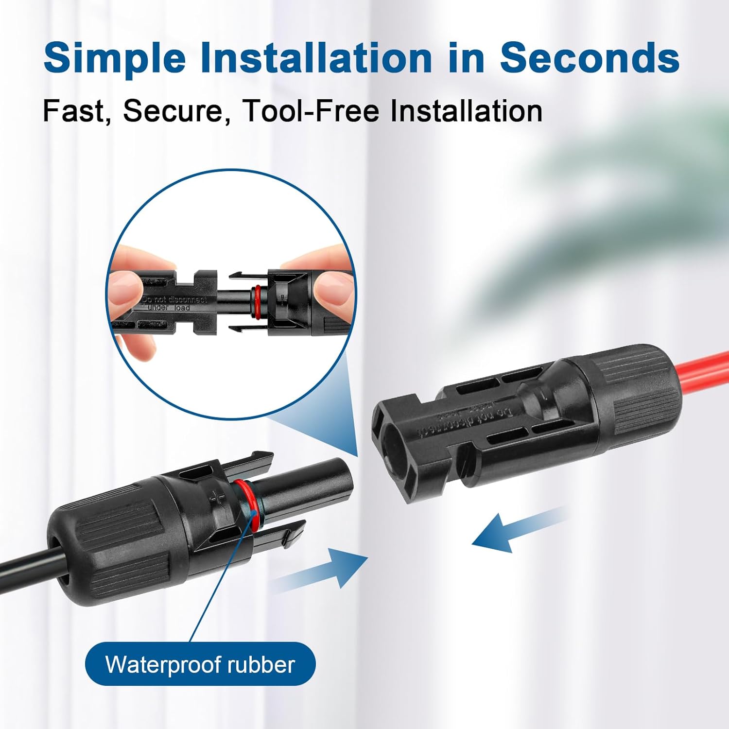 10AWG Solar Extension Cable 2FT – 2 Pack Red & Black PV Wire with Solar Connectors, 84-Strand Tinned Copper, Dual XLPE Insulated, Outdoor UV-Resistant Cable for RV, Inverter, Battery