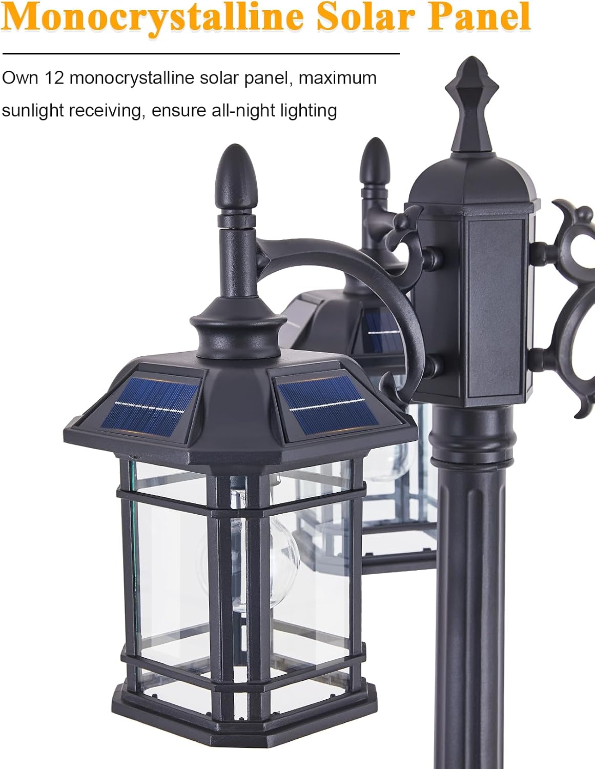 Solar Powered Outdoor Post Light 82.7" H 3-Headed Lamp Post with Dusk to Dawn Sensor Pole Street Lantern 3 Light Black Outdoor Lamp Post Lights E26 Outdoor Street Light for Pole Garden Yard