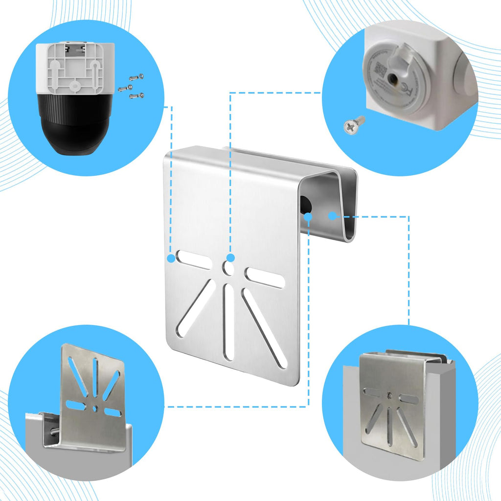 Saysurey 2 Pcs Standard Size Gutter Mount Stainless Steel Bracket No-Drill Anti-Rust Solar Security Camera Holder with Stainless Screws Gutter Mount for Security Camera Outdoor Use
