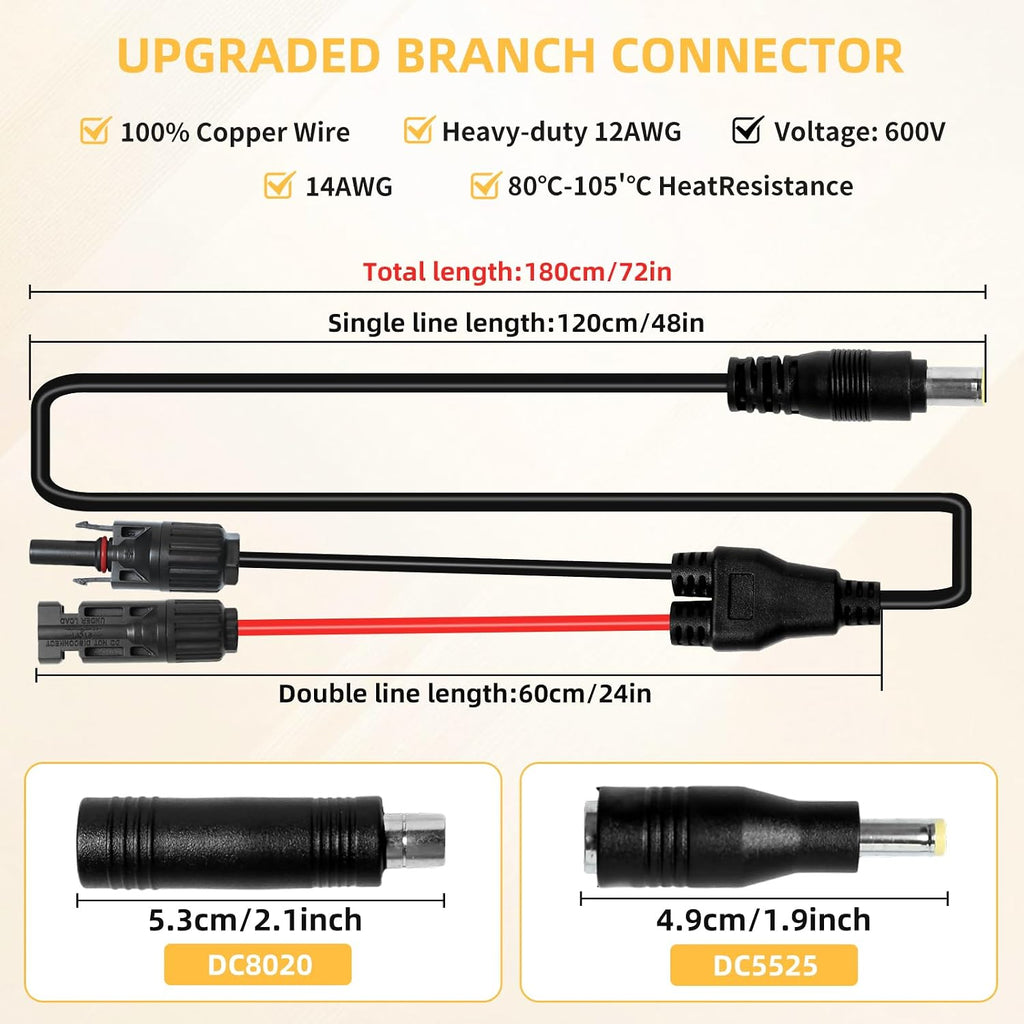 DC 8mm Adapter Cable Compatible for Jackery,Solar Connector Converter,Solar Panel Adapter with DC7909 to DC8020/DC5525 Connector,Compatible with MC-4 to DC 8MM/0.3IN Extension Cable