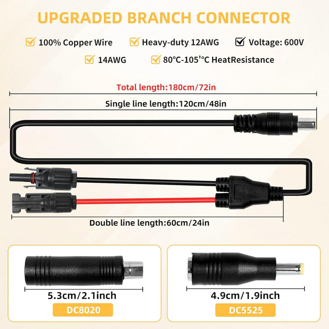 DC 8mm Adapter Cable Compatible for Jackery,Solar Connector Converter,Solar Panel Adapter with DC7909 to DC8020/DC5525 Connector,Compatible with MC-4 to DC 8MM/0.3IN Extension Cable Main Image