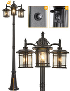 Solar Powered Outdoor Post Light 82.7" H 3-Headed Lamp Post with Dusk to Dawn Sensor Pole Street Lantern 3 Light Black Outdoor Lamp Post Lights E26 Outdoor Street Light for Pole Garden Yard